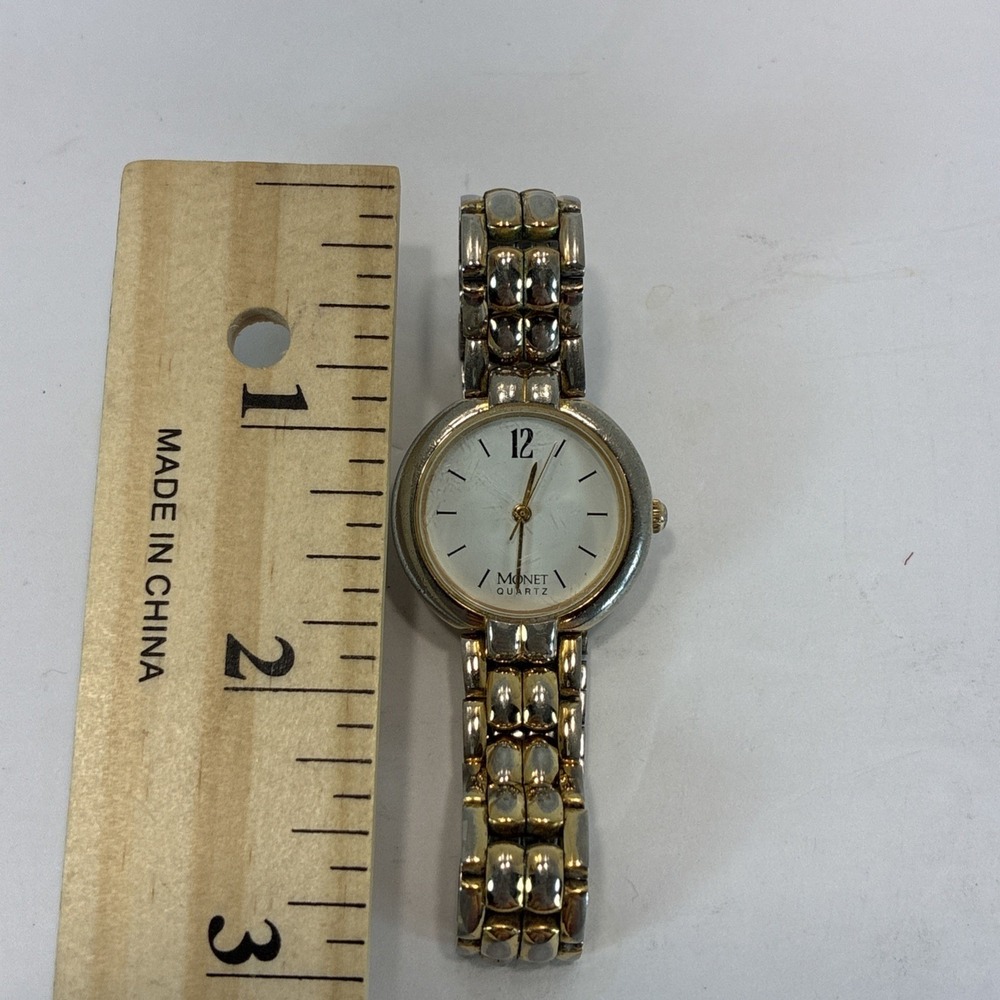 Vintage Monet Women Watch Silver & Gold Tone Quartz Working New Battery - Picture 9 of 16
